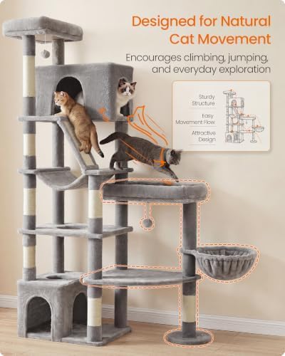 Feandrea Large Cat Tree, 74.1" Tall Sturdy Cat Tower - Image 5