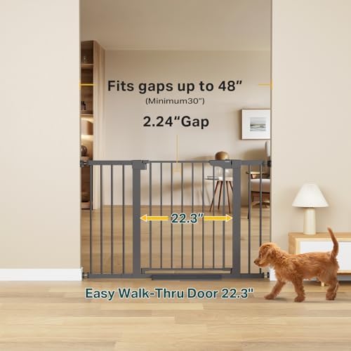 Cumbor 30-48 in Baby Gate for Stairs, Auto Close Dog Gate Indoor Cool Gray - Image 2