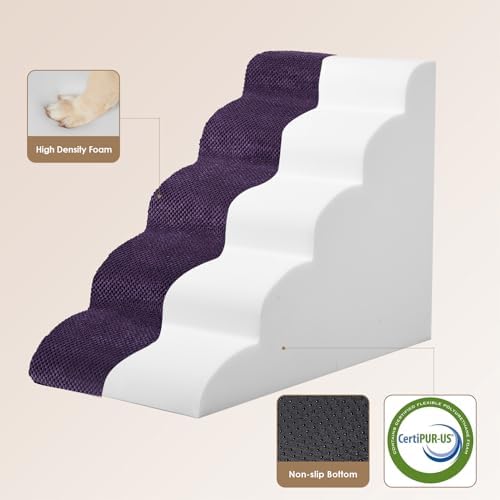 EHEYCIGA Curved Dog Stairs Ramp, 5-Step High Beds, 22.6" H Pet Step - Image 2