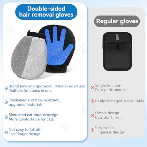 Pet Hair Removal Glove for Dogs & Cats, 2-in-1 Double-Sided Grooming Glove - Image 7