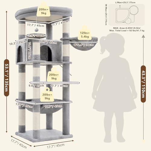 Heybly 53.1" Corner Cat Tree for Large Cats – Interactive Play HCT029W - Image 5