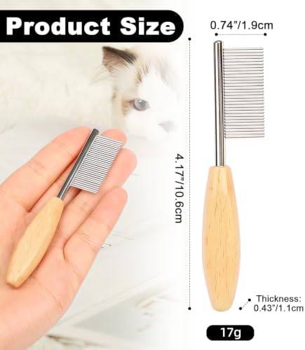 HOP Small Dog Comb with Wooden Handle Metal Dog Eye Comb 4.17in/10.6cm - Image 6