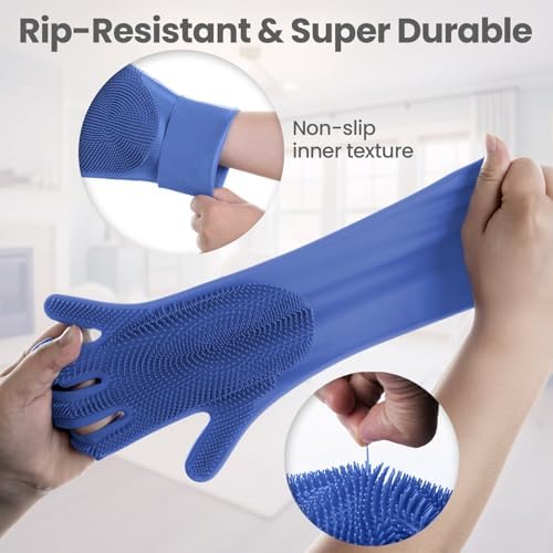 DELOMO Large Silicone Pet Grooming Gloves Dog Washing Gloves, 1 Pair Blue - Image 3