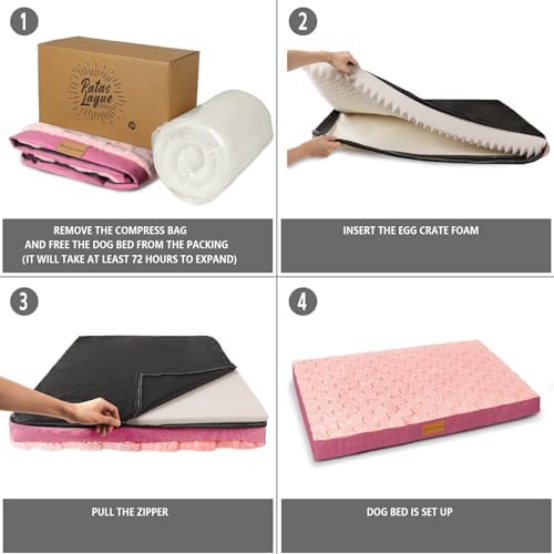 Patas Lague Orthopedic Large Dog Bed Washable Pet Crate Mat 36''X24'' Pink - Image 5