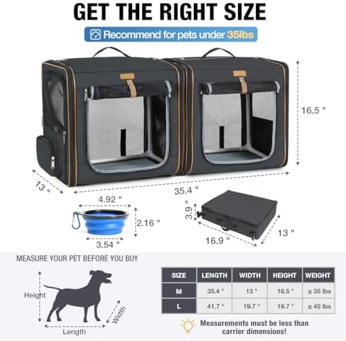 Lekereise Large Cat Carrier for 2 Cats, 2-in-1 Cat Travel Carrier - Image 2
