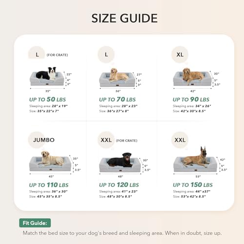 Orthopedic Dog Bed for Extra Large Dogs, Light Grey - Image 5