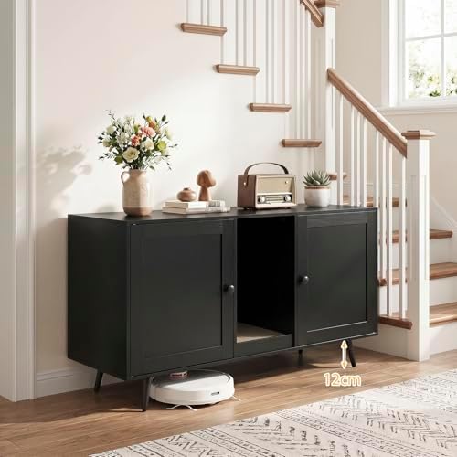 Tangkula Double Cat Litter Box Enclosure, Large Hidden Wooden Cat Cabinet - Image 3