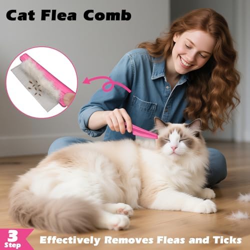3PCS Cat Grooming Supplies, Cat Brush & Nail Clipper/Trimmer & Flea Comb - Image 5