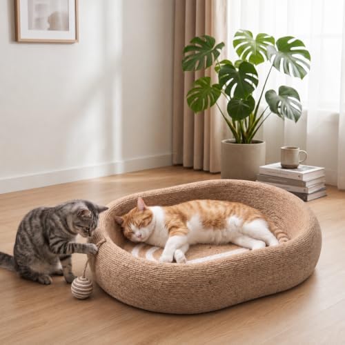 3-in-1 Extra Large Oval Sisal Cat Scratcher Bed by Unknown