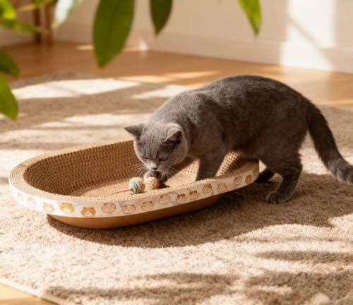 3 Pack Cat Scratcher Bed, Oval Cardboard Cat Scratcher Cat Scratch Pad Board - Image 3