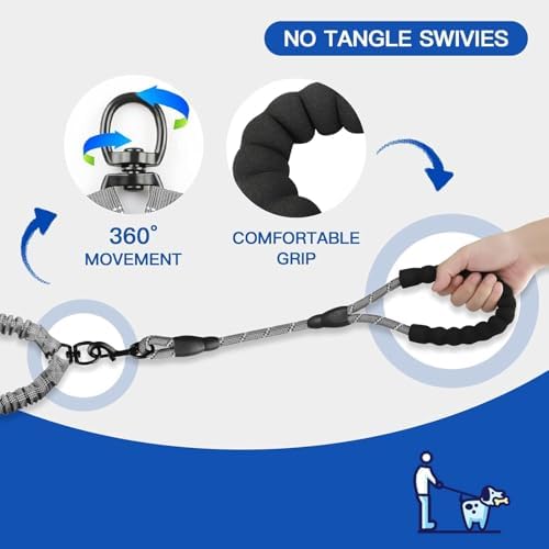 MingXpets Double Dog Leash, 360° Swivel Tangle Free Bungee Walking Training - Image 5