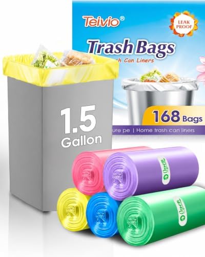 Teivio Small Colorful Clear Trash Bags 1.5 Gallon 168 Count Garbage Bags by Teivio
