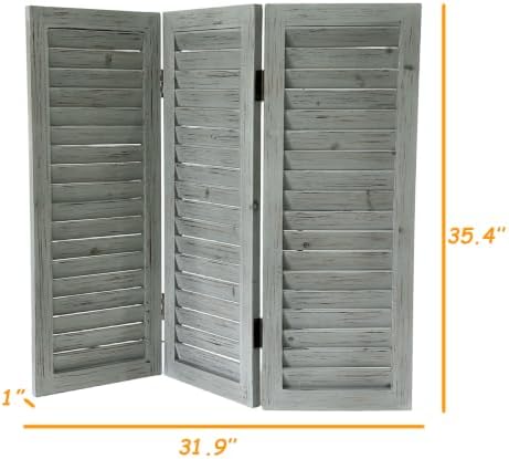 35" T Room Divider Screen, Rustic Wooden 3 Panel Louvered Privacy Divider - Image 2