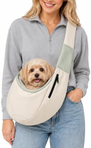 Dog Sling Carrier for Small Dogs and Cats Up to 15 lbs, Hands Free Pet Carrier by GHOOI