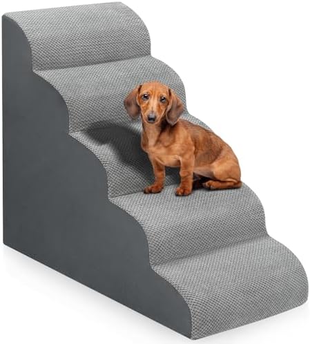 MEJYJEM Dog Stairs for high Beds 28.7” H, 5 Step Pet Ramp for Large Dogs by HighDensityFoamDogRamps