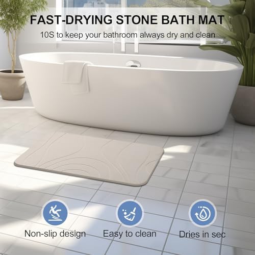 Stone Bath Mat, 2 Pack Diatomaceous Earth Shower Mat, Non-Slip Super Absorbent - Image 3