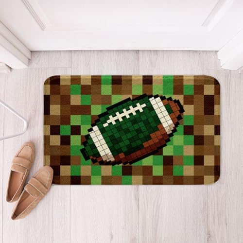 American Football Bath Rug, Pixelated Geometric Grid Shaggy Absorbent Non Slip - Image 3