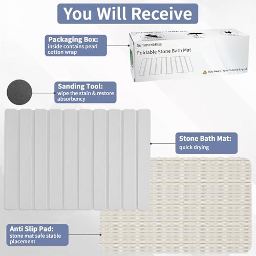 Foldable Stone Bath Mat, Diatomaceous Earth Stone Drying Mats - Image 4