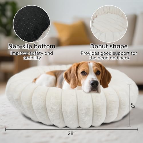 Donut Small Medium Dog Bed Washable Kitty & Puppy Bed, 28ins White - Image 2