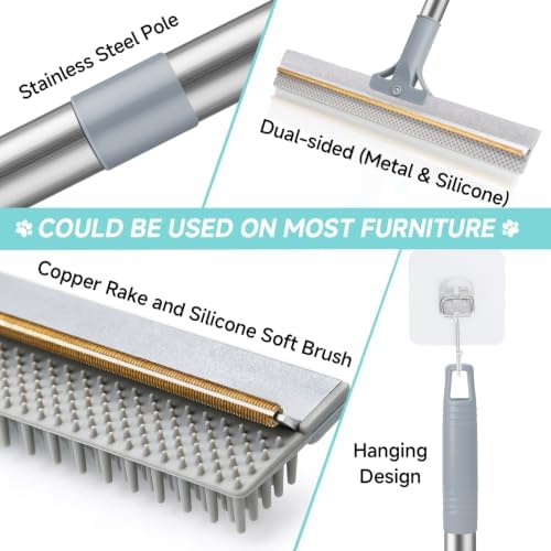 Carpet Rake for Pet Hair Removal Tool, Reusable Pet Hair Remover Broom - Image 4