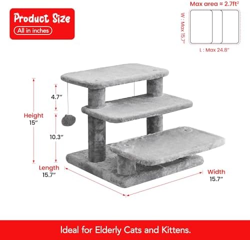 15''H Multi-Step Pet Stairs for High Beds & Sofas, 3-Step Cat Stairs - Image 6
