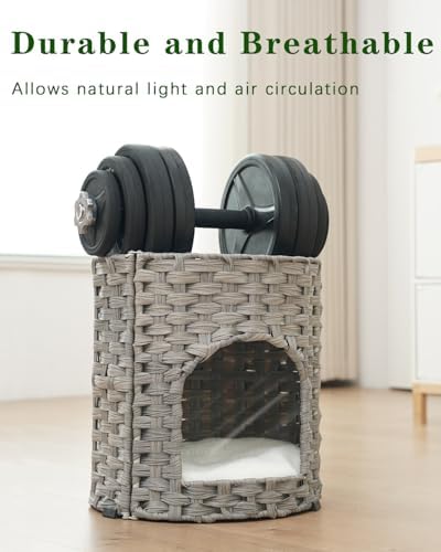 SETVSON Cat House for Indoor Cat, Small Handwoven PE Rattan Cave - Image 3