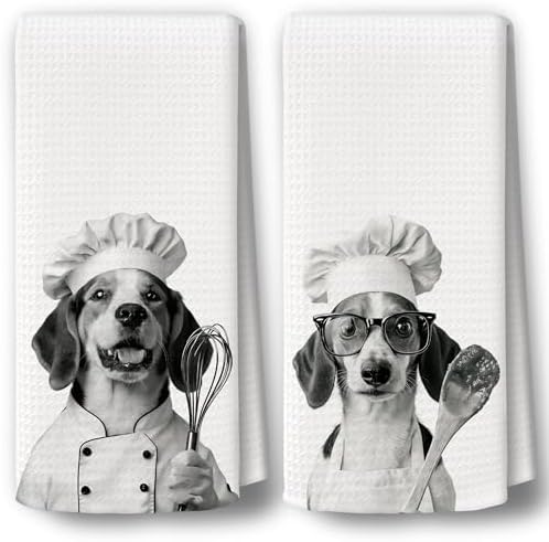 Dog Kitchen Towels Decor Set of 2 by BCUANGD