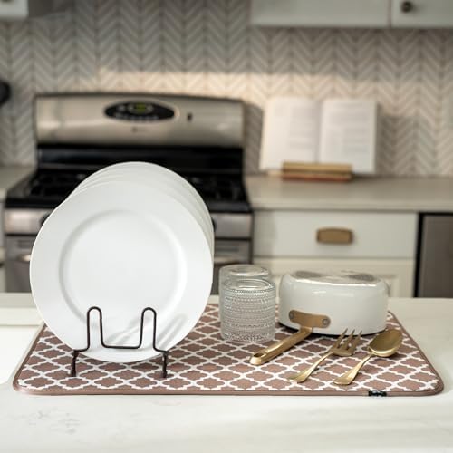 S&T INC. Dish Drying Mat, Tan Trellis - Image 4
