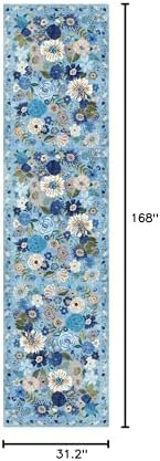 Blue Floral Hallway Runner Rug for Bedroom Kitchen - Image 2