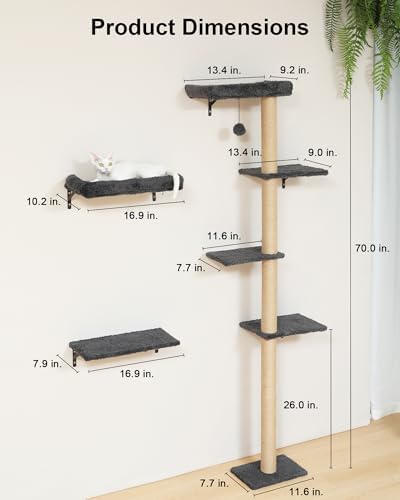 FUKUMARU Cat Wall Shelves Set, 70 inch Wall Mounted Tree - Image 4