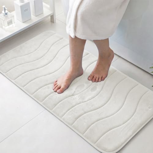 Flamingo P Ivory White Bath Mat 47x17 Extra Long Quick Dry Washable by FlamingoP