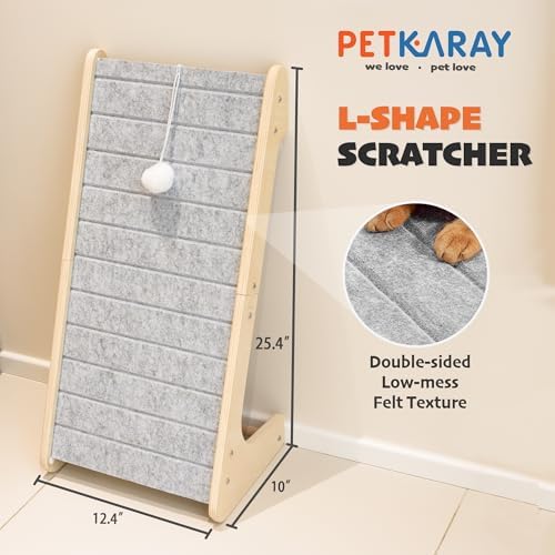 PETKARAY Felt Cat Scratcher, L Shaped Scratching Pad, Scratch Resistant Carpet - Image 2