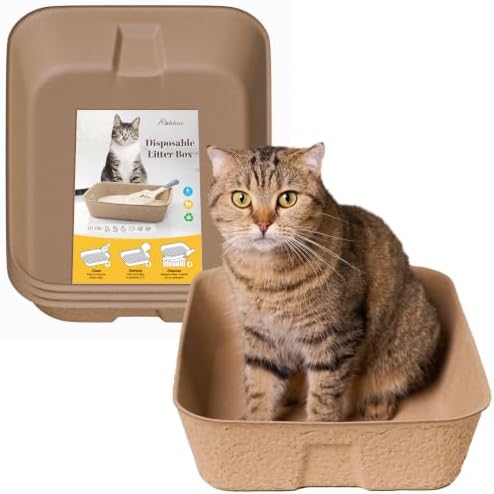 4 Pack Disposable Cat Litter Boxes, Leak-Proof Cardboard Kitty Litter Trays by KAKKUE