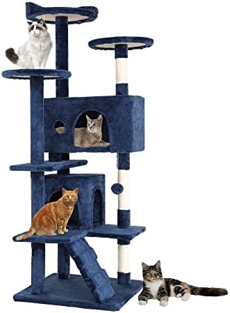 BestPet | 54" Cat Tree Tower | Navy Blue | Sturdy Multi-Level Cat Tree by BestPet