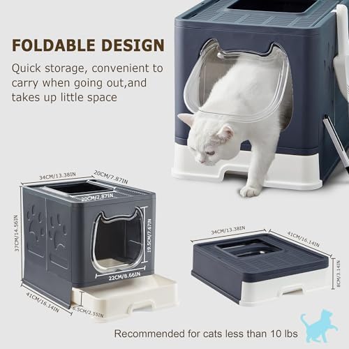 Cat Litter Box with Lid, Foldable Enclosed Covered Top Entry Kitten Litter Boxes - Image 2
