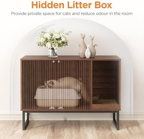 Cat Litter Box Enclosure, Fluted Hidden Litter Box Furniture - Image 3
