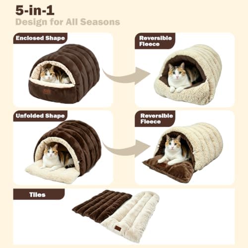 Covered Cat Bed Cave for Indoor Cats, 2-in-1 Enclosed Pet Bed for Kittens - Image 5