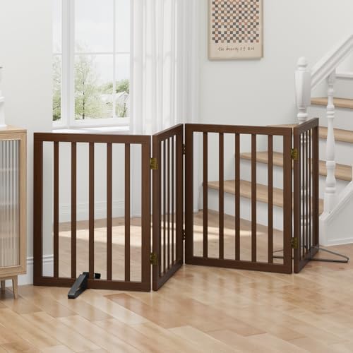 Dog Gates for Doorways, Freestanding Foldable Dog Gate Indoor, Pet Gates for by Algherohein