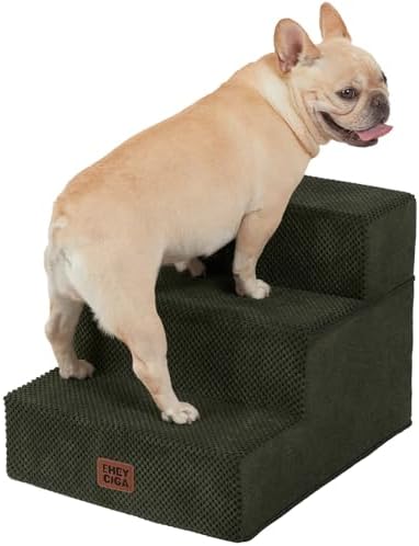 EHEYCIGA Dog Stairs for Small Dogs 13.5" H, 3-Step Dog Steps for Cats, Military by EHEYCIGA
