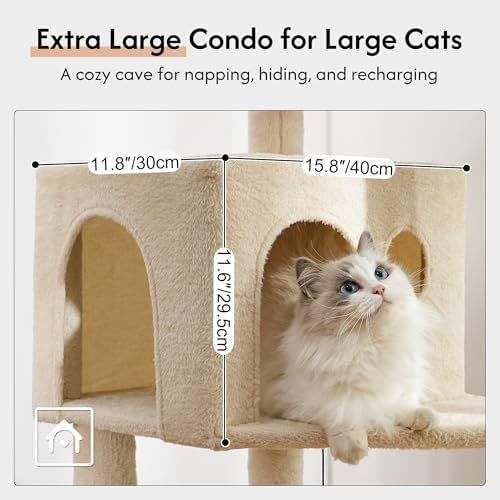 XXL Cat Tree Tower 70”with Oversized Bed, 2 Condos - Image 4