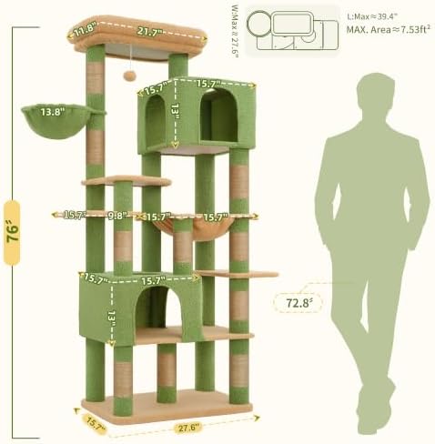 Heybly Cat Tree, 76-Inch Tall Heavy Duty Cat Tower - Image 5