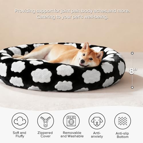 JOEJOY Jacquard Donut Round Small Dog Beds, Removable Washable Cover, Cute - Image 2