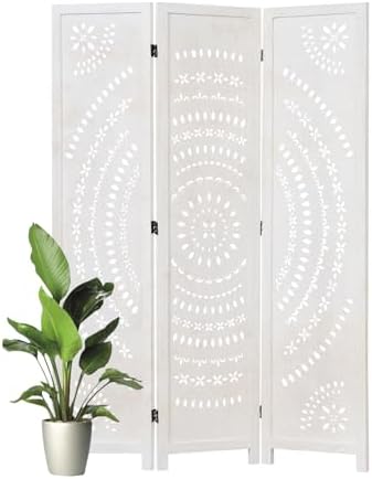 66.9Inch Folding Room Divider, 3 Panels Wood Carved Privacy Screens, Free by Svimi