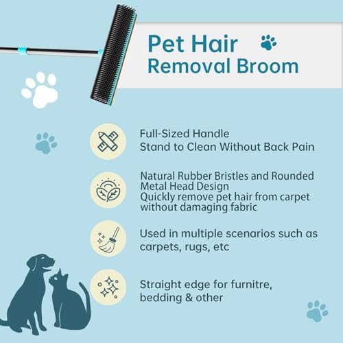 Carpet Rake 60" Long Handle, Pet Hair Remover, Carpet Broom - Image 3