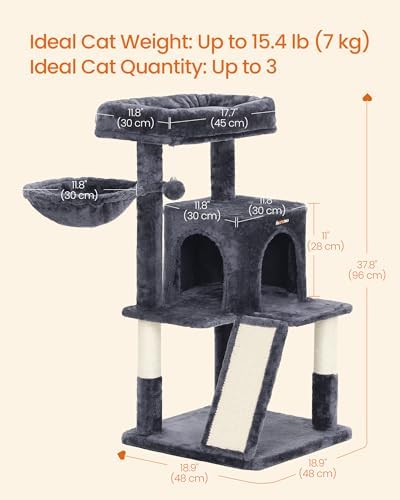 Feandrea Cat Tree, 37.8-Inch Tall Cat Tower, Smoky Gray - Image 6