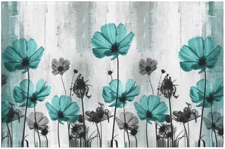 Giwawa Teal Floral Bath Rug Turquoise Flower Bath Carpet Soft Plush Absorbent by Giwawa