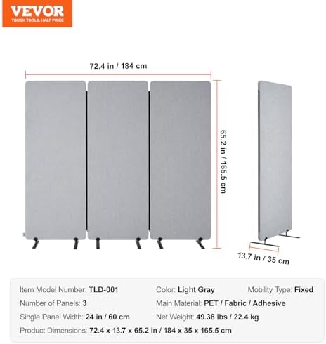 VEVOR Office Partitions, 3 Panel PET Polyester Soundproof Room Screen, Folding - Image 7