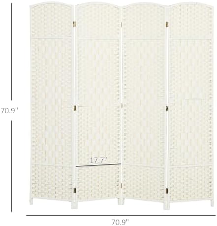 HOMCOM 4 Panel Room Divider 6 Ft Privacy Screen Hand-Woven White - Image 7