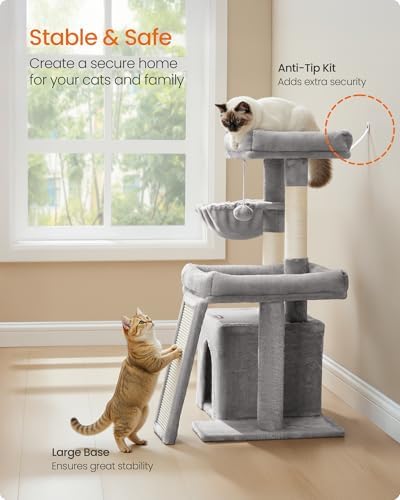 Feandrea Cat Tree, 33.8" Cat Tower, Scratching Posts and Ramp, Dove Gray - Image 7