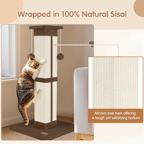 Cat Scratching Post 33 inch for Indoor Cats, High Cat Scratch Post Brown - Image 7